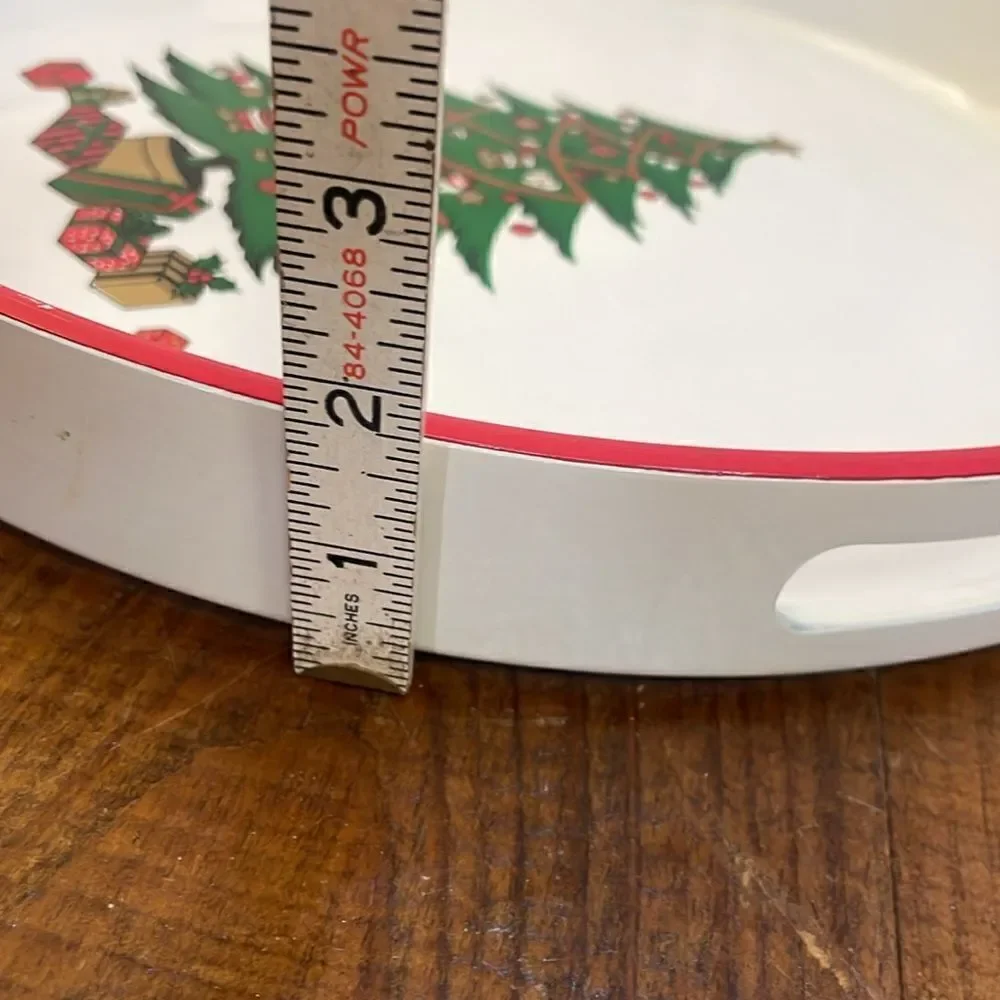 70s Vintage Round Acrylic Christmas Tray with Handles White 13.5” diameter